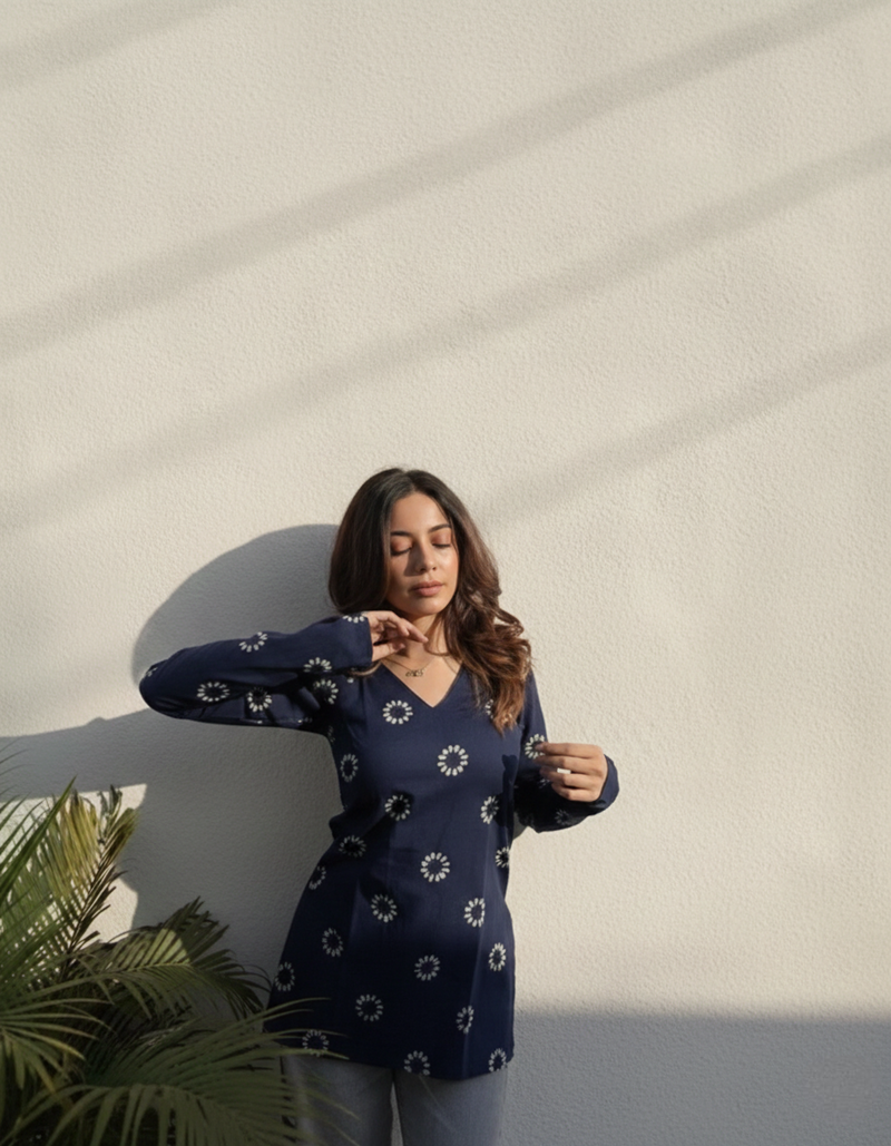 printed blue short kurti