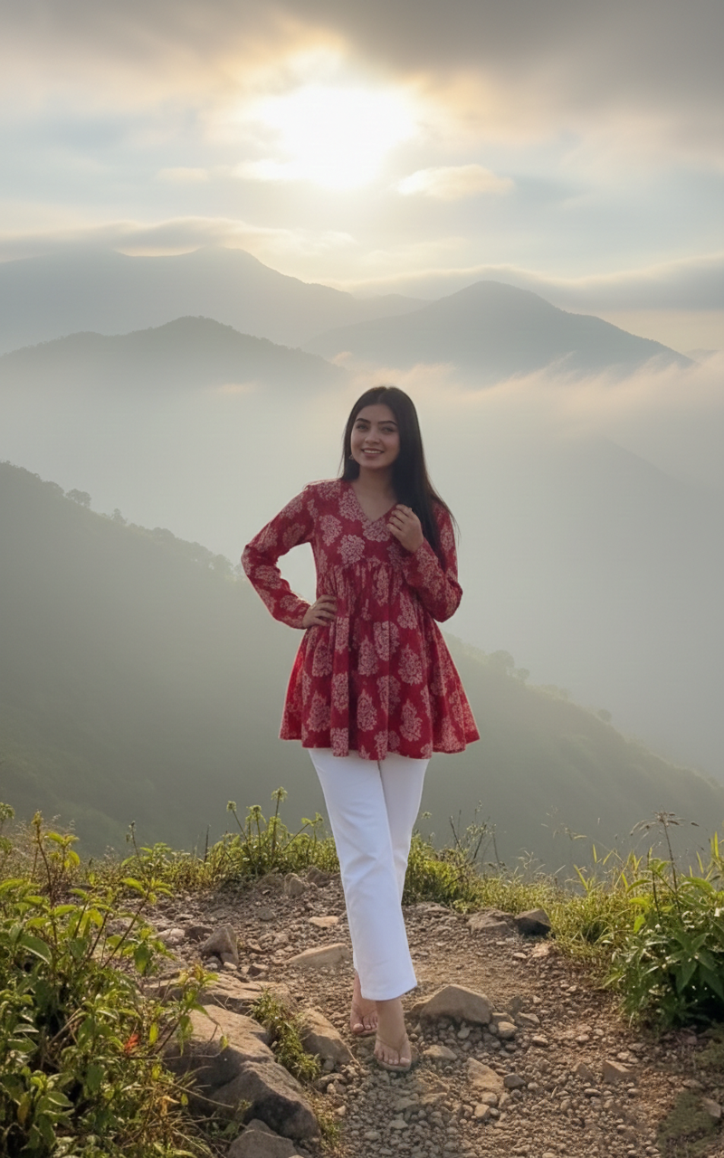 Red short cotton kurti