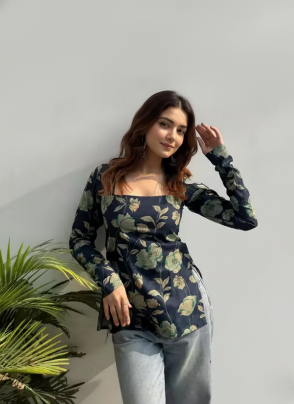 Blue printed short kurti